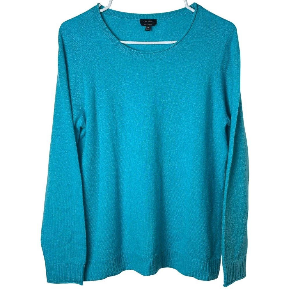 Talbots Cashmere Sweater M Turquoise Blue Pure Cashmere Crewneck Long Sleeve